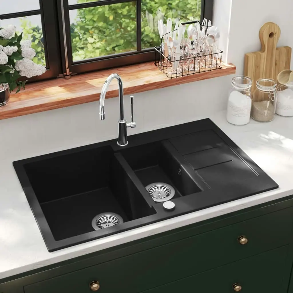 Granite Kitchen Sink Double Basin Black 145522