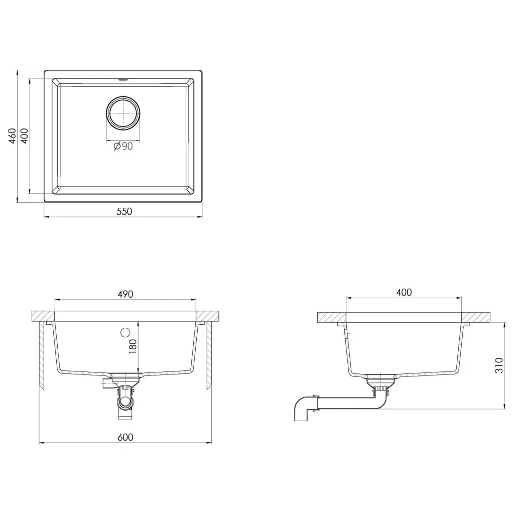 Kitchen Sink with Overflow Hole Black Granite 151000