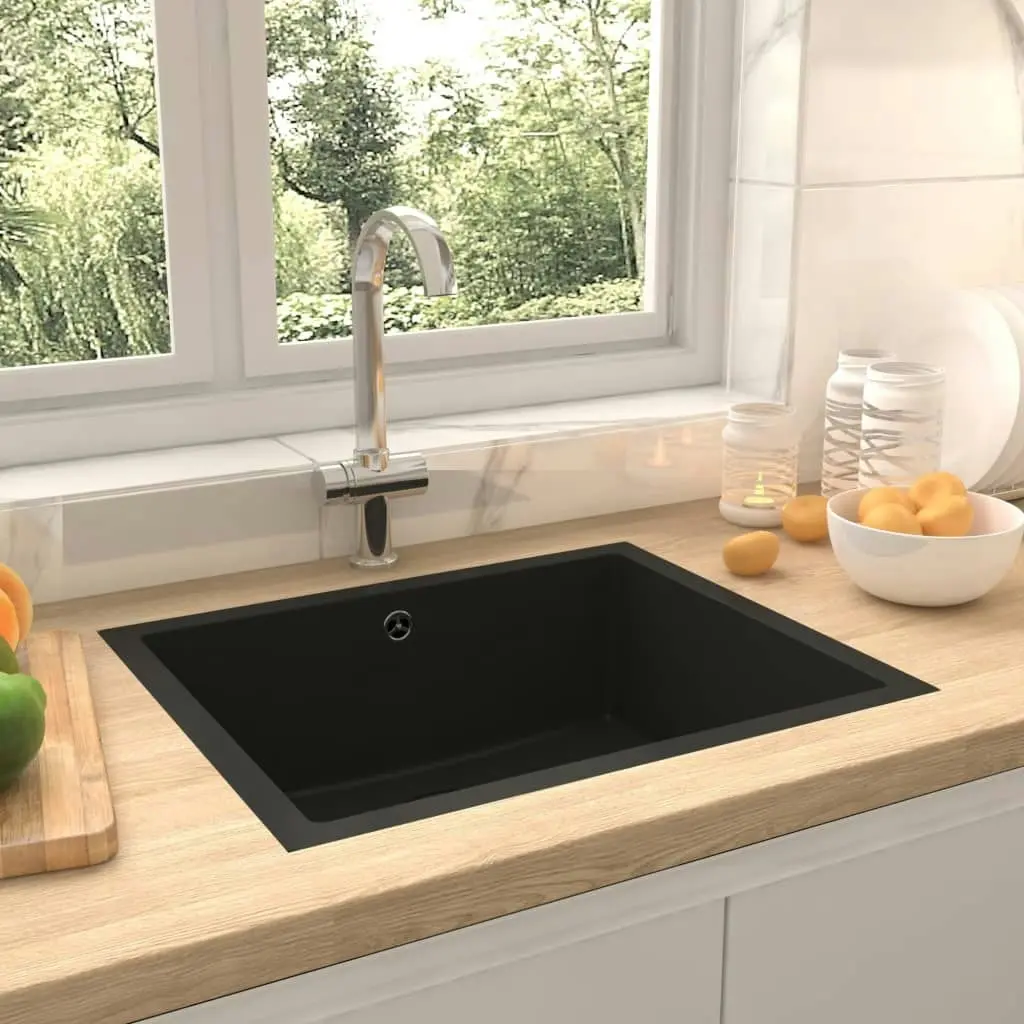 Kitchen Sink with Overflow Hole Black Granite 151000