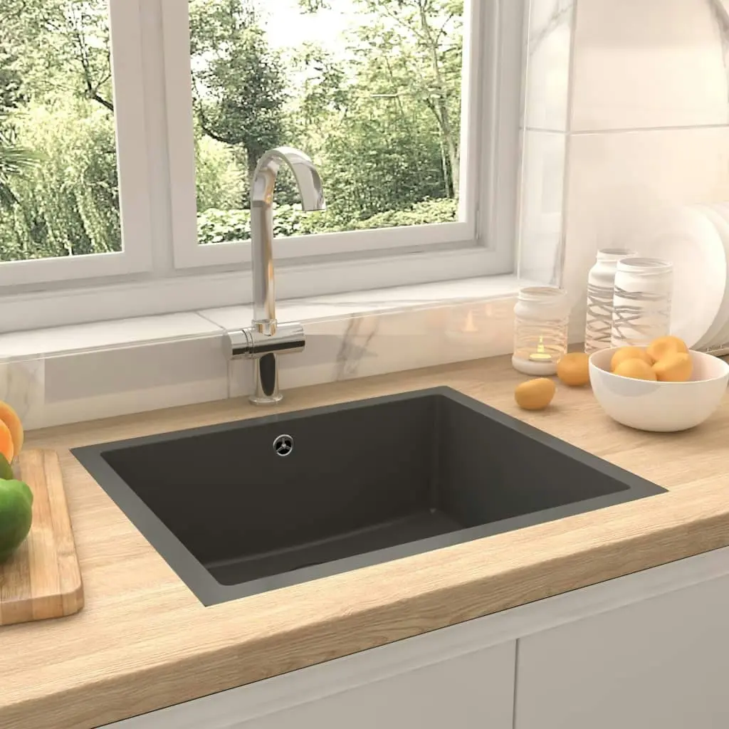 Kitchen Sink with Overflow Hole Grey Granite 151001