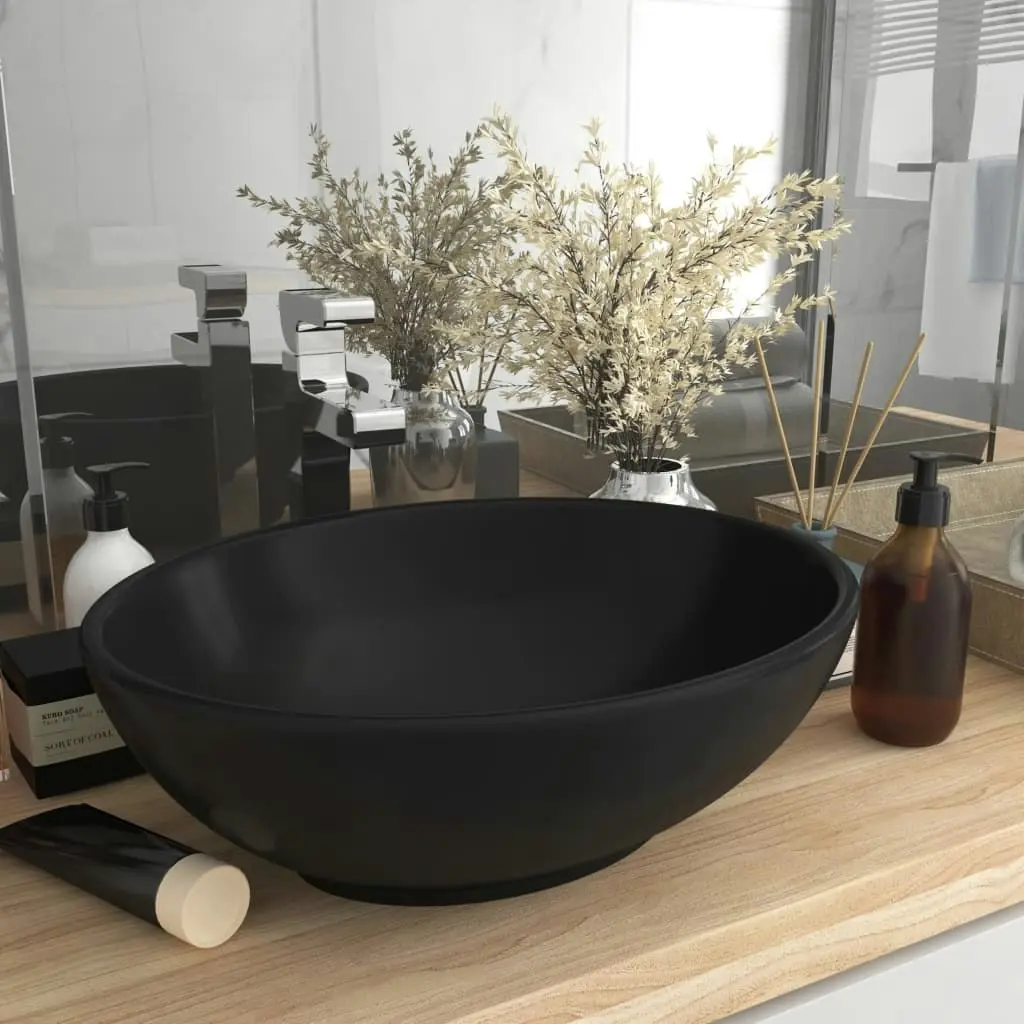 Luxury Basin Oval-shaped Matt Black 40x33 cm Ceramic 146931