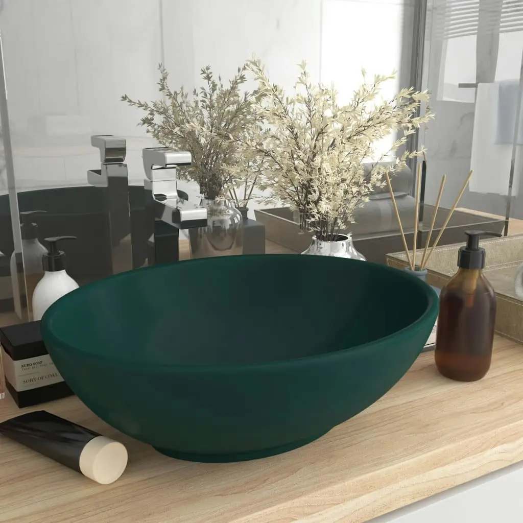 Luxury Basin Oval-shaped Matt Dark Green 40x33 cm Ceramic 146926