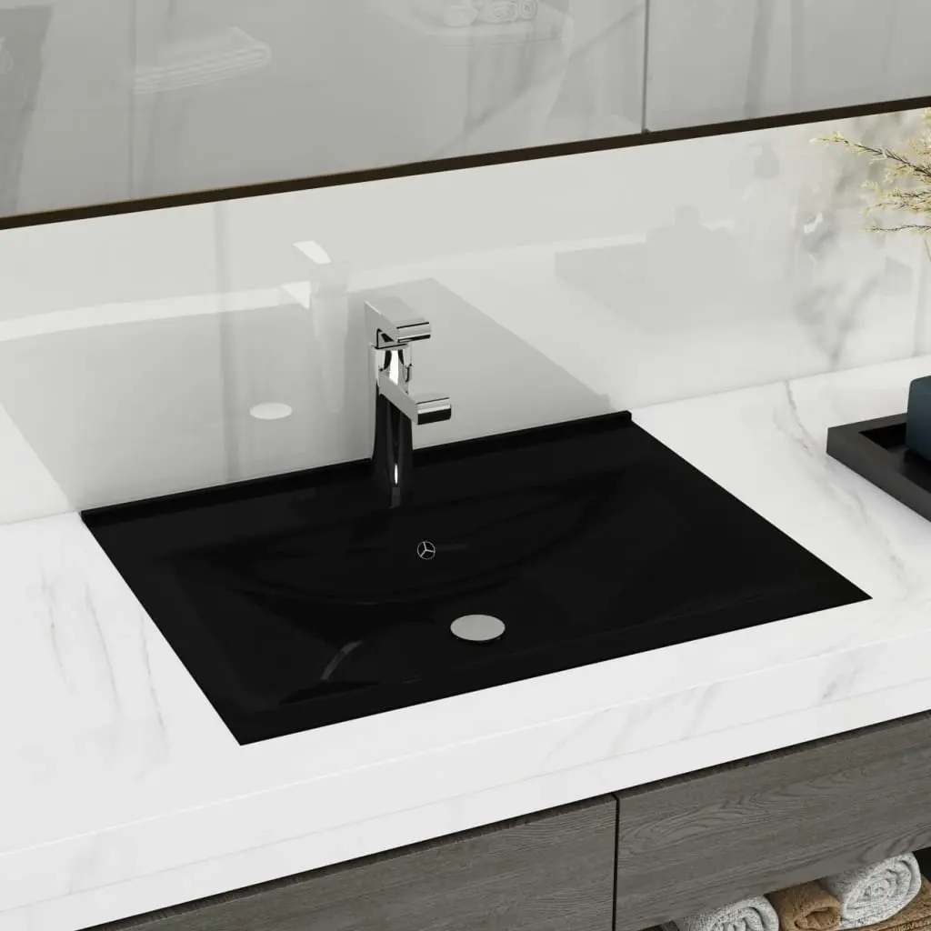 Luxury Basin with Faucet Hole Matt Black 60x46 cm Ceramic 147030