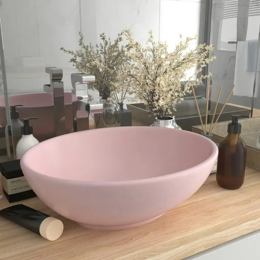 Luxury Basin Oval-shaped Matt Pink 40x33 cm Ceramic 146922