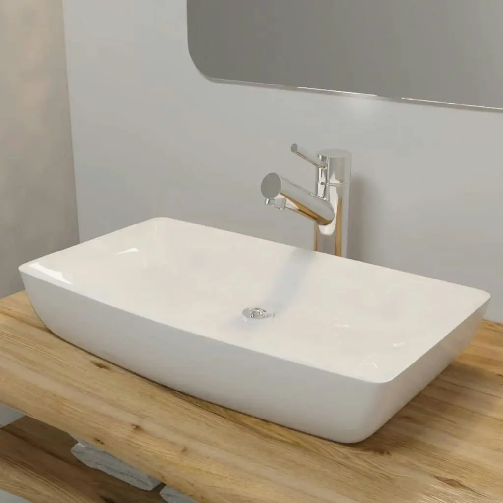 Luxury Ceramic Basin Rectangular Sink White 71 x 39 cm 140691