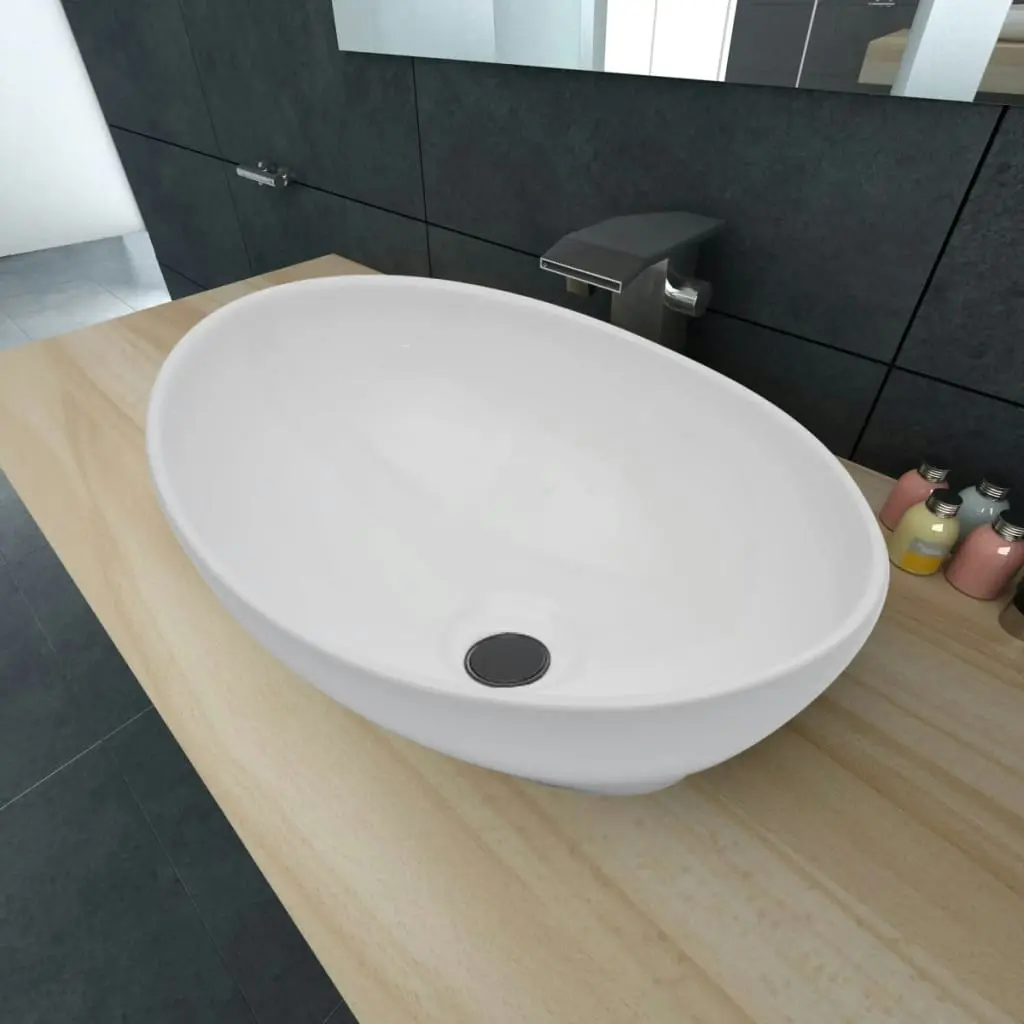 Luxury Ceramic Basin Oval-shaped Sink White 40 x 33 cm 140674