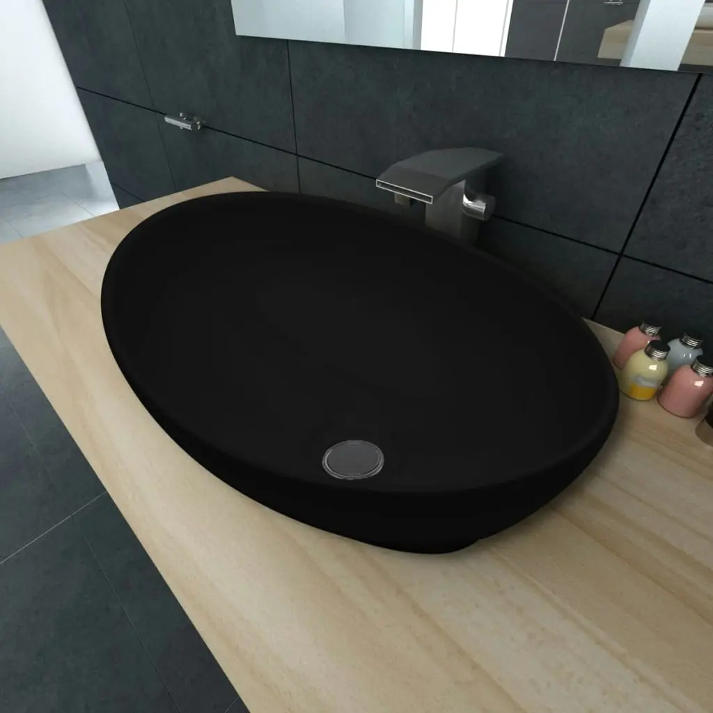 Luxury Ceramic Basin Oval-shaped Sink Black 40 x 33 cm 140675