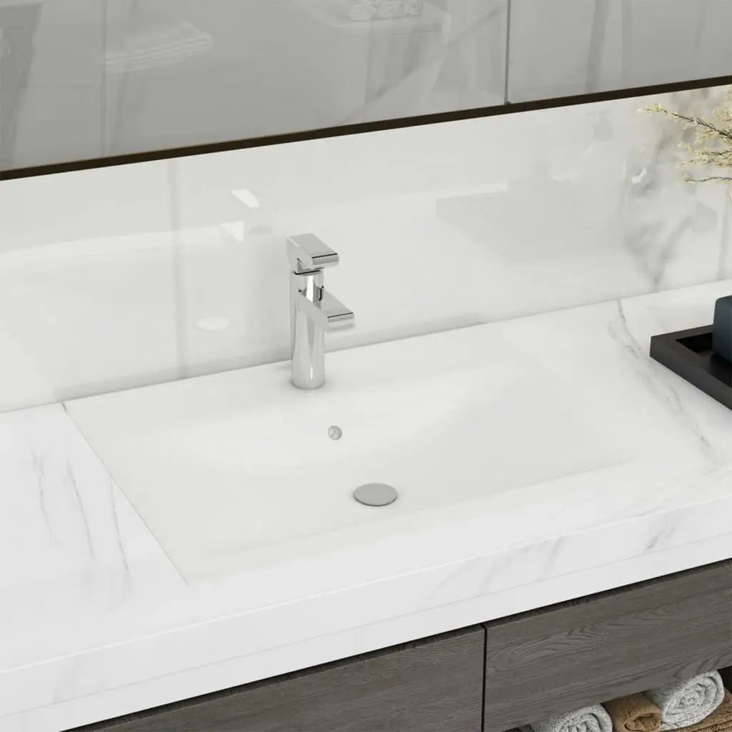 Luxury Ceramic Basin Rectangular Sink White with Faucet Hole 140686