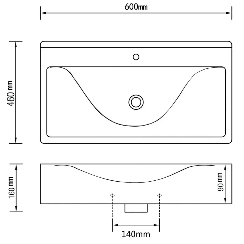 Luxury Ceramic Basin Rectangular Sink White with Faucet Hole 140686