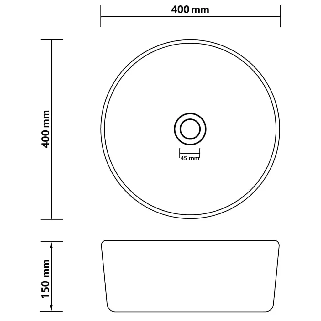 Luxury Wash Basin Round Matt Black 40x15 cm Ceramic 147019