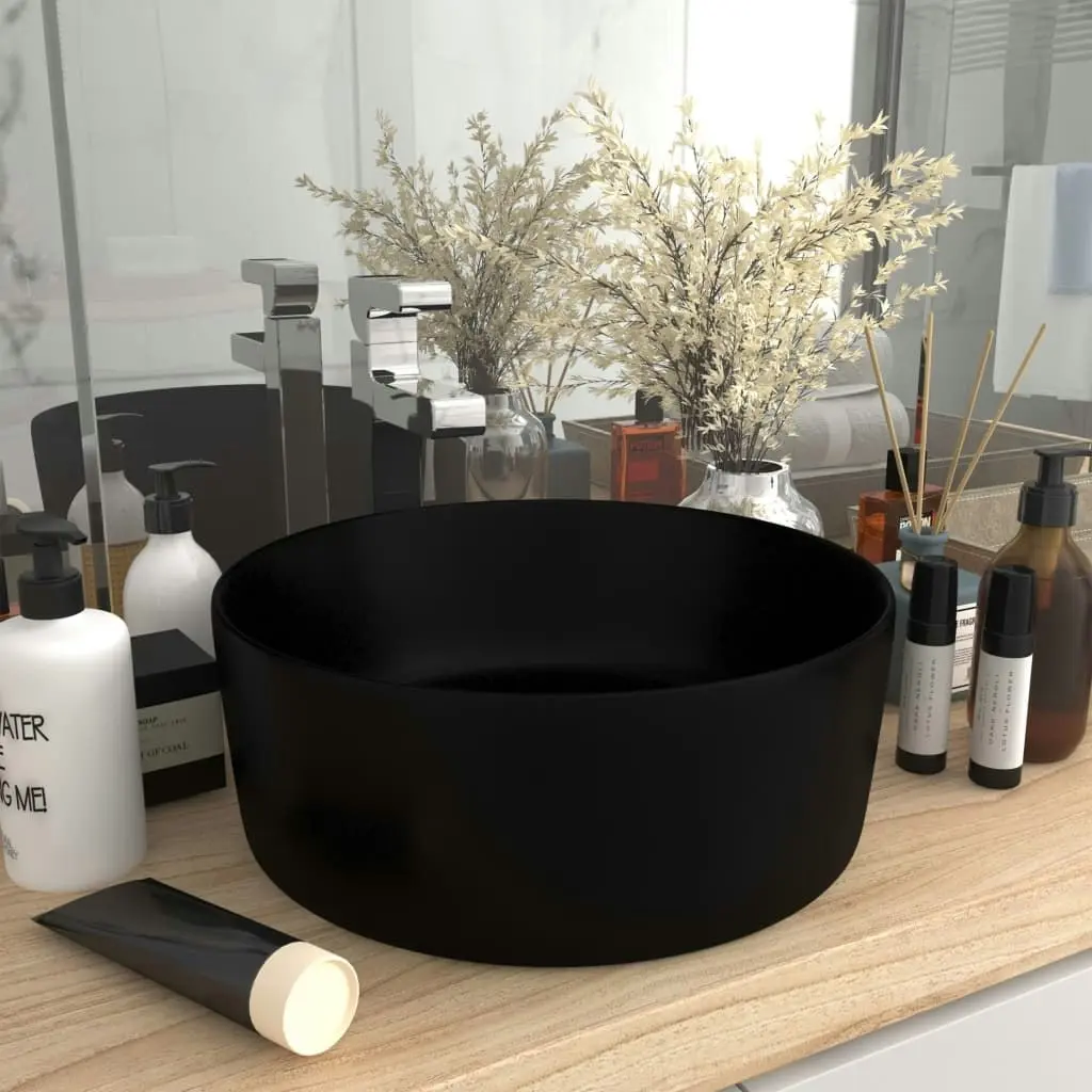 Luxury Wash Basin Round Matt Black 40x15 cm Ceramic 147019