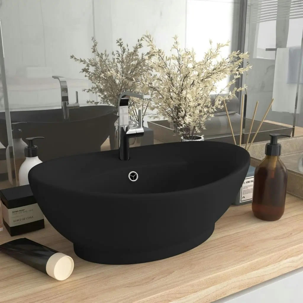 Luxury Basin Overflow Oval Matt Black 58.5x39 cm Ceramic 146942