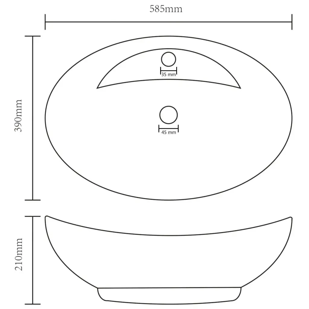 Luxury Basin Overflow Oval Matt Black 58.5x39 cm Ceramic 146942