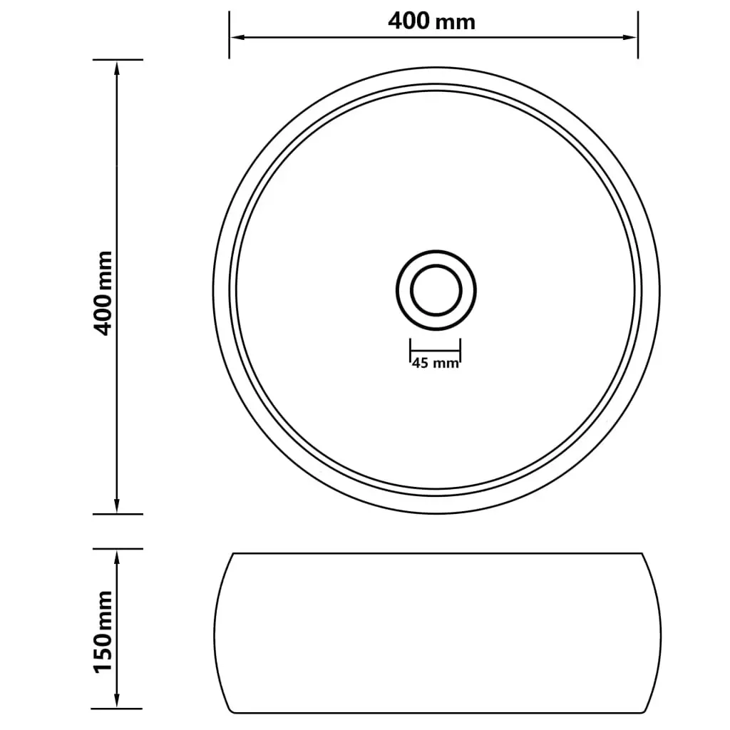 Luxury Wash Basin Round Matt Black 40x15 cm Ceramic 147008