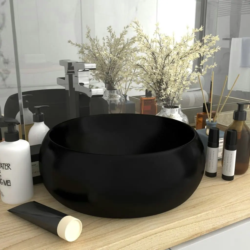 Luxury Wash Basin Round Matt Black 40x15 cm Ceramic 147008