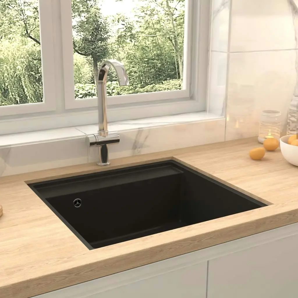 Kitchen Sink with Overflow Hole Black Granite 150997