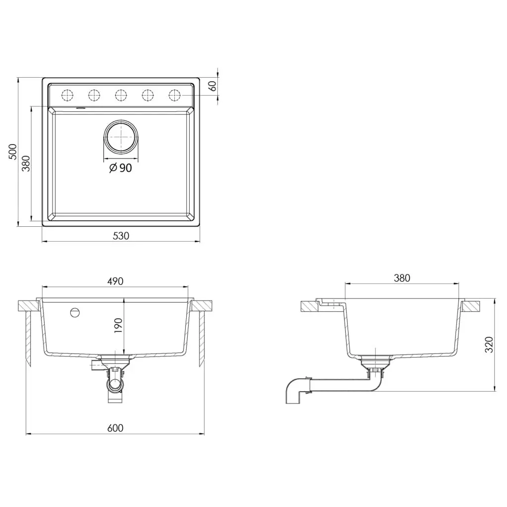 Kitchen Sink with Overflow Hole Black Granite 150997