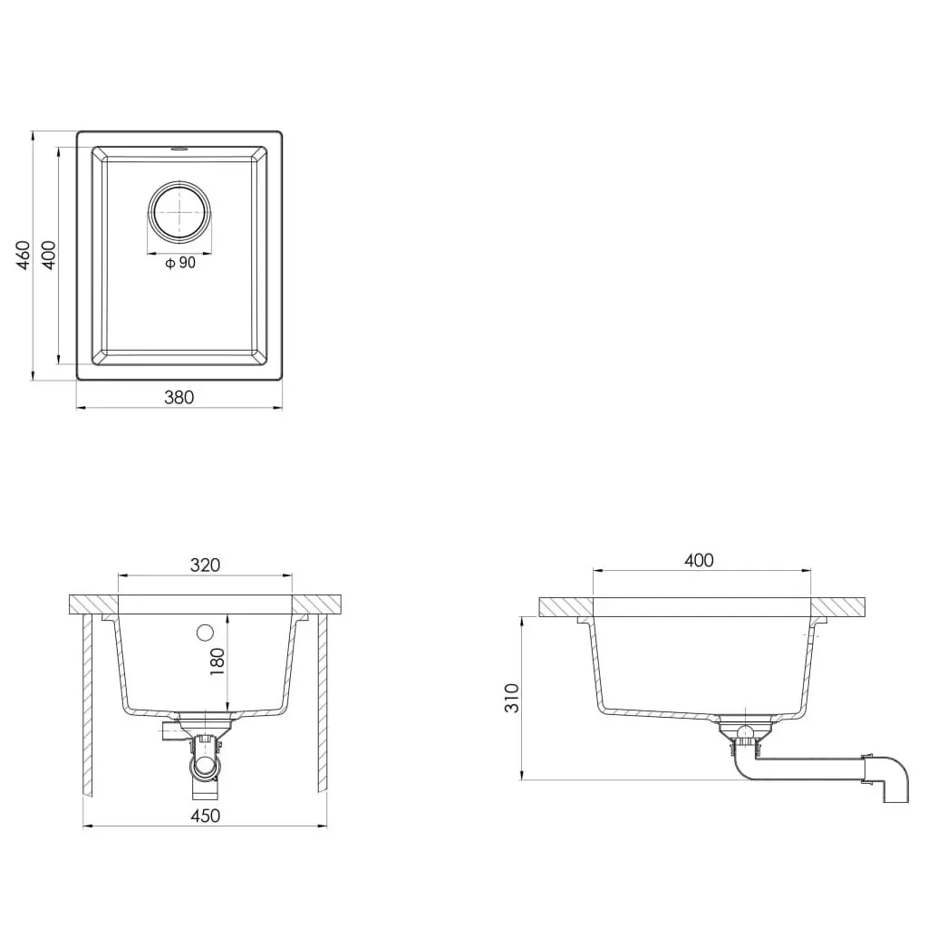 Kitchen Sink with Overflow Hole Black Granite 151004