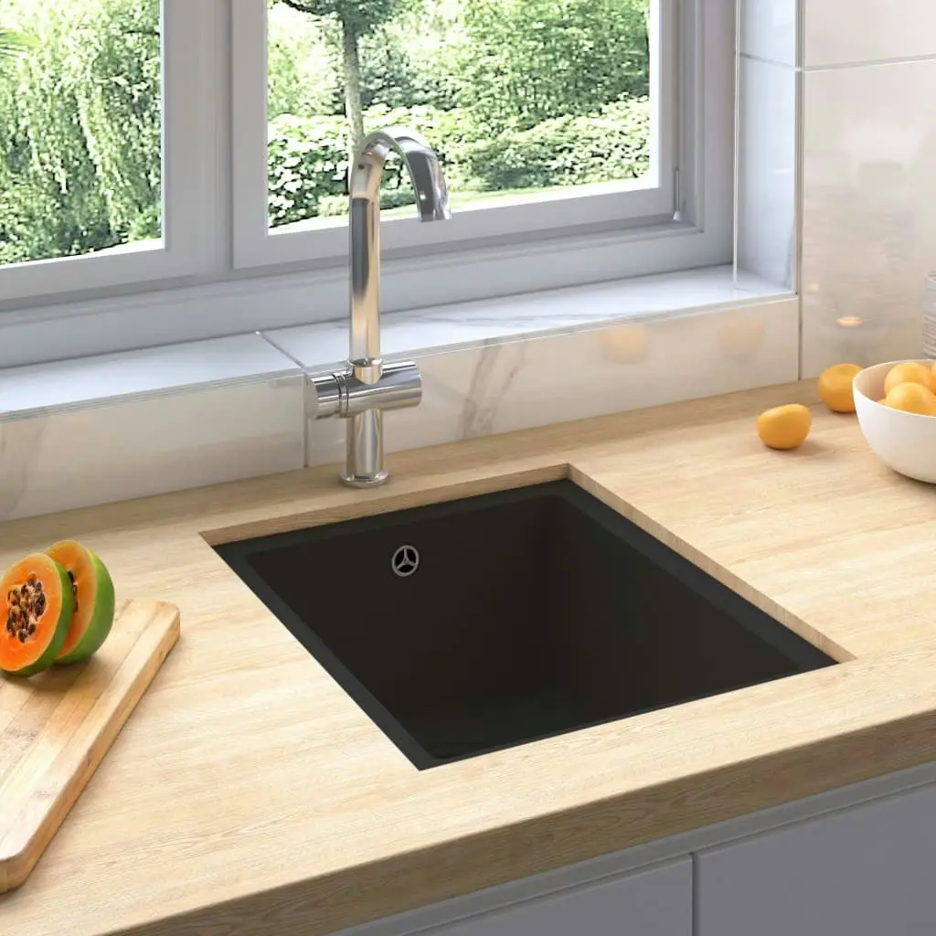 Kitchen Sink with Overflow Hole Black Granite 151004