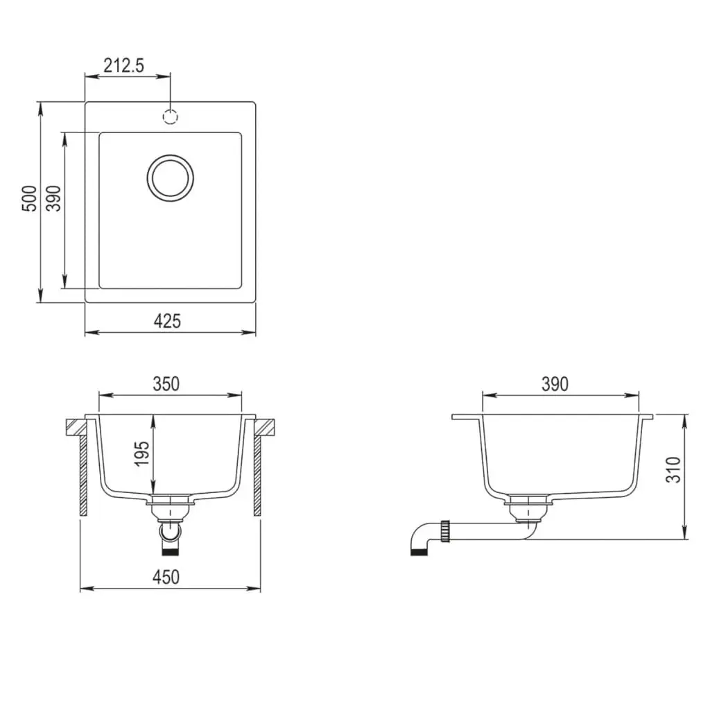 Overmount Kitchen Sink Single Basin Granite Black 145515