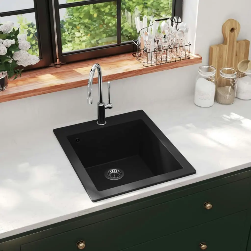 Overmount Kitchen Sink Single Basin Granite Black 145515