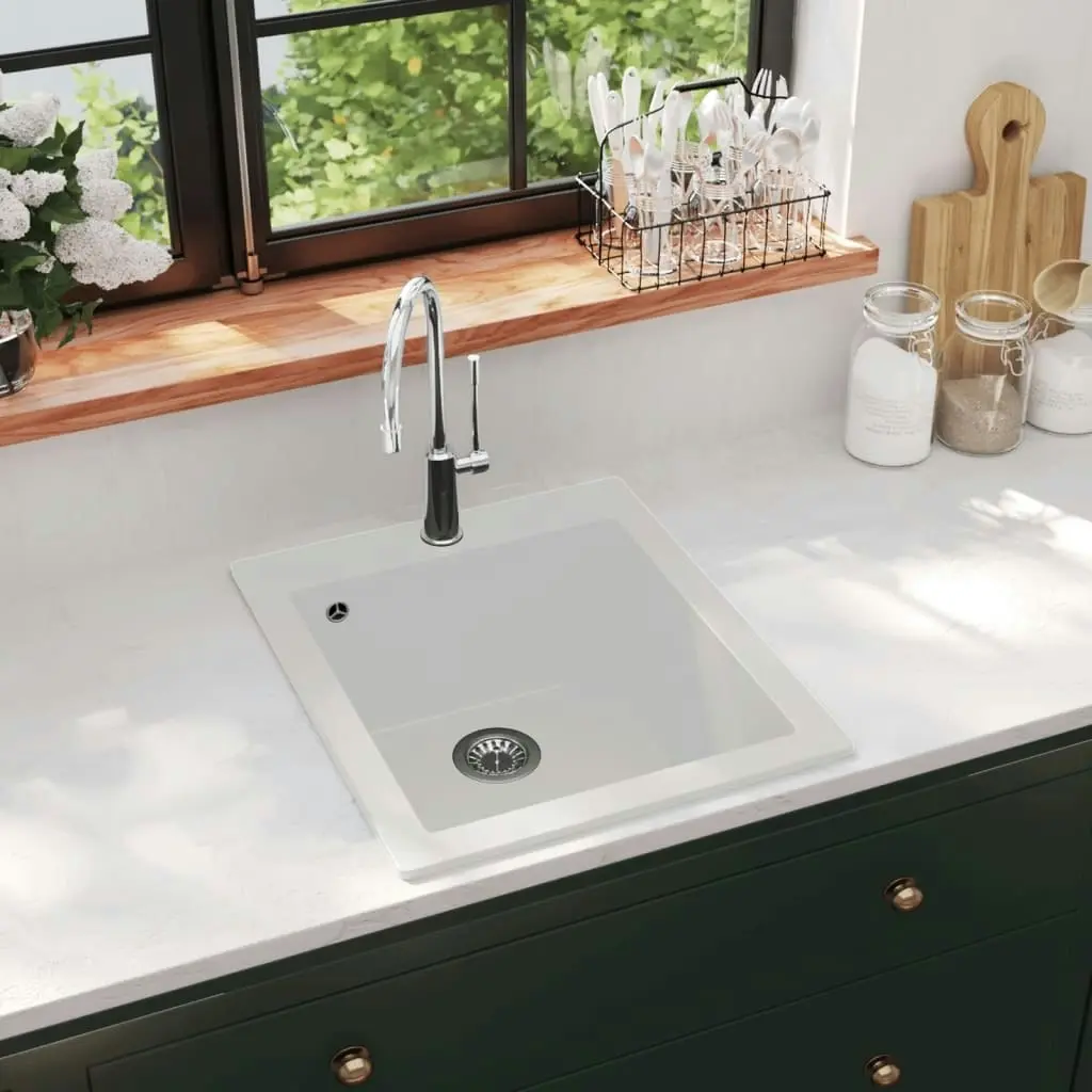 Overmount Kitchen Sink Single Basin Granite Cream White 145517