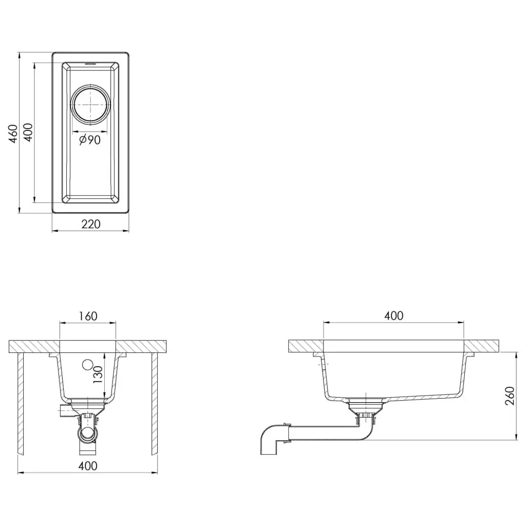 Kitchen Sink with Overflow Hole Black Granite 151006