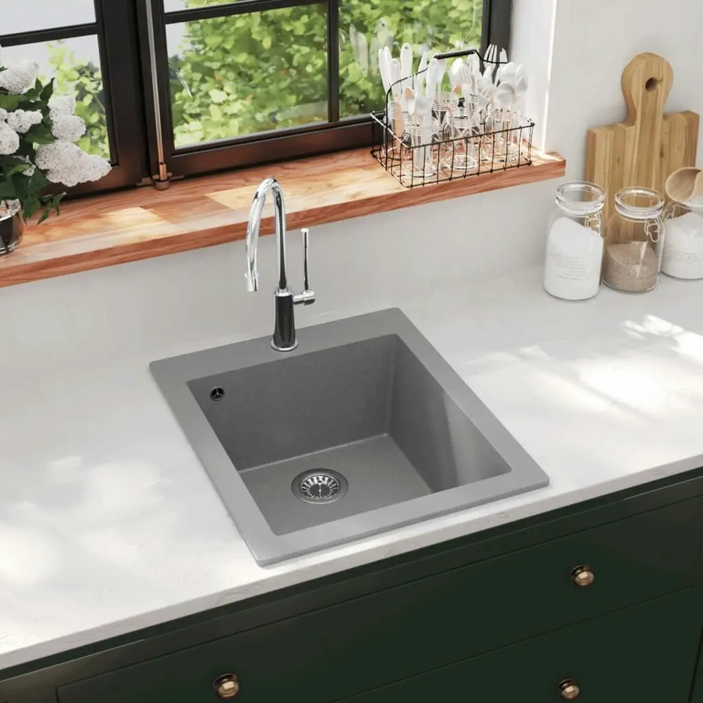 Overmount Kitchen Sink Single Basin Granite Grey 145516