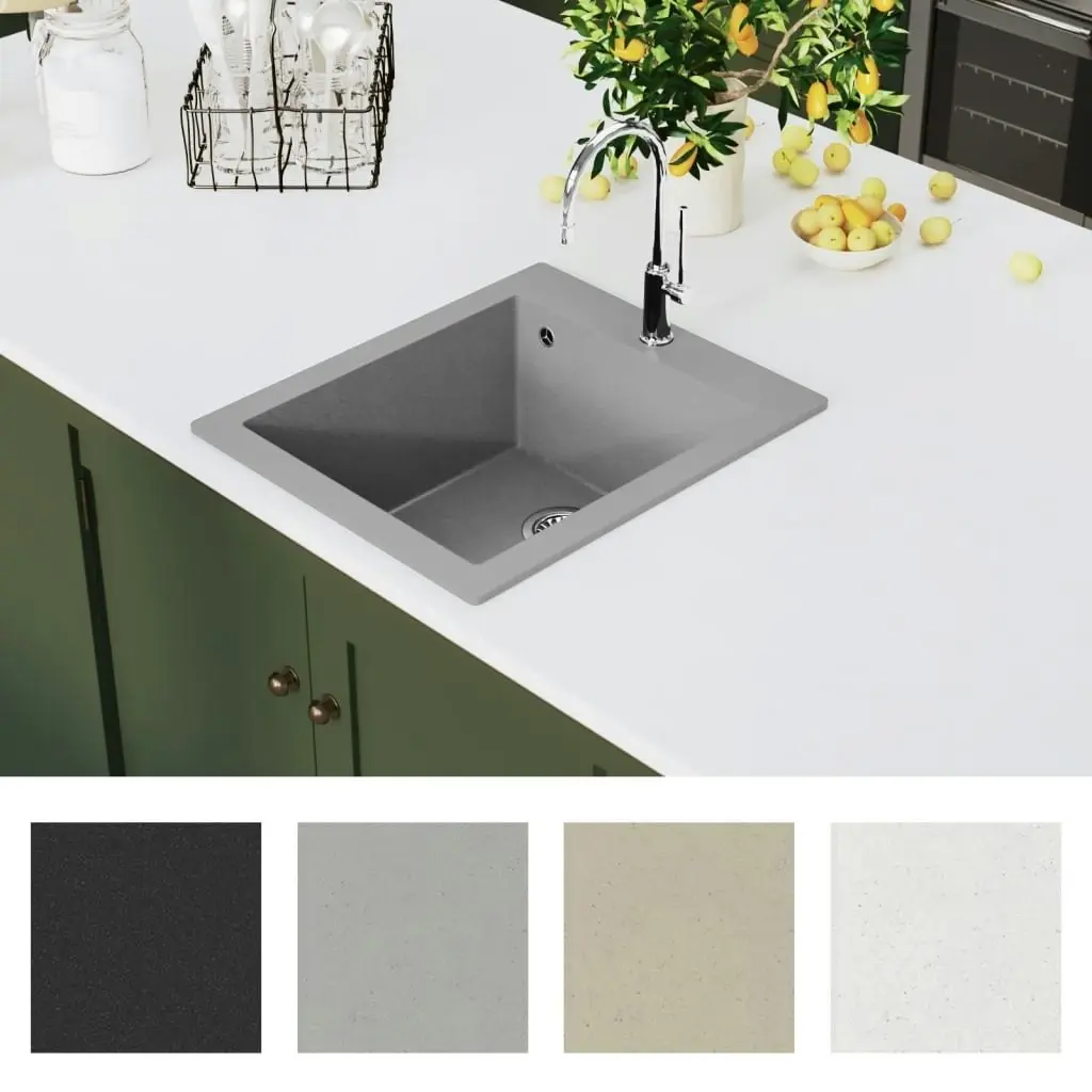 Overmount Kitchen Sink Single Basin Granite Grey 145516