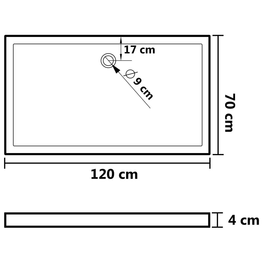 Rectangular ABS Shower Base Tray Black 70x120 cm 148914