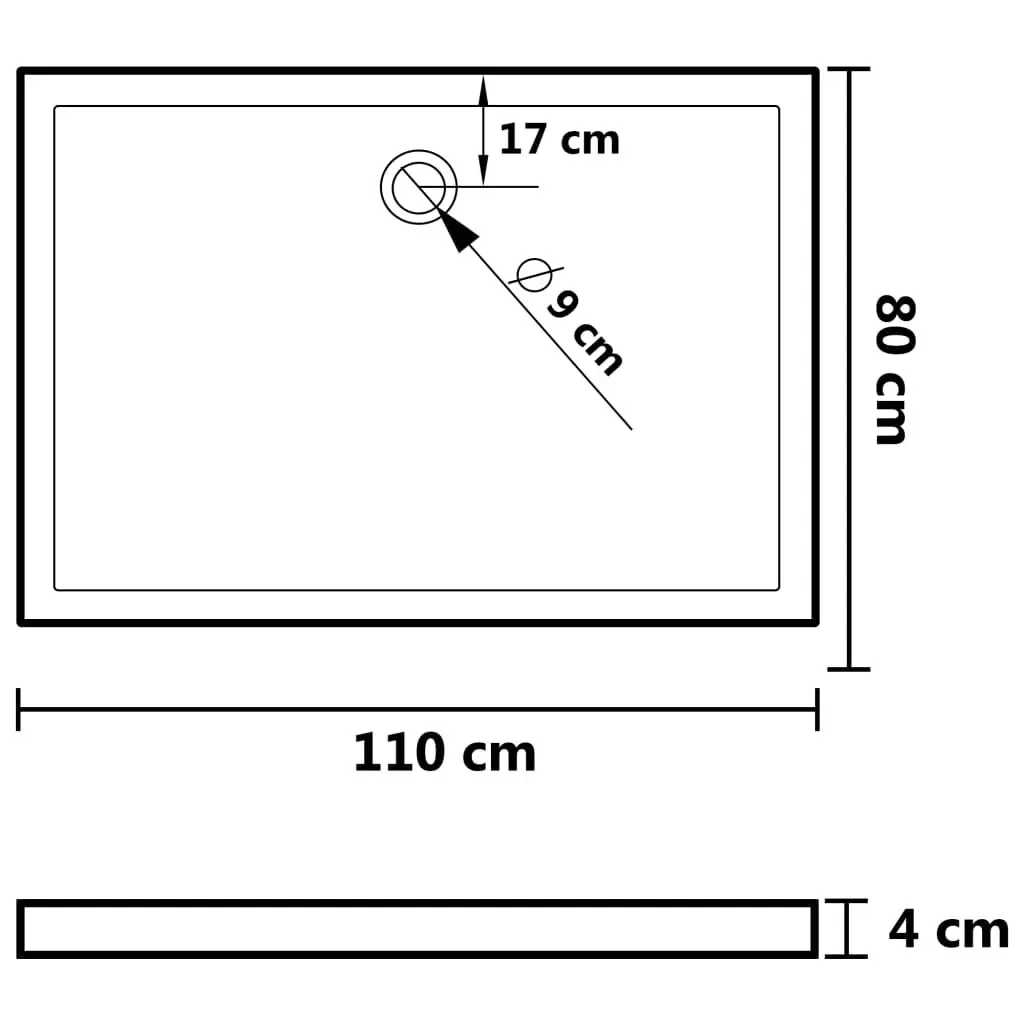 Rectangular ABS Shower Base Tray Black 80x110 cm 148918