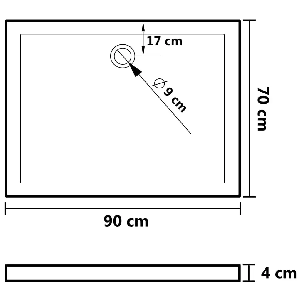 Rectangular ABS Shower Base Tray Black 70x90 cm 148911