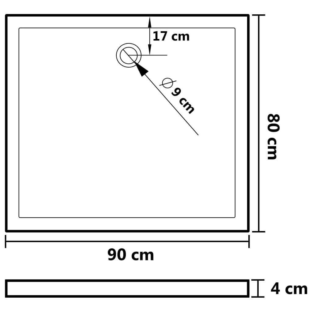 Rectangular ABS Shower Base Tray Black 80x90 cm 148917