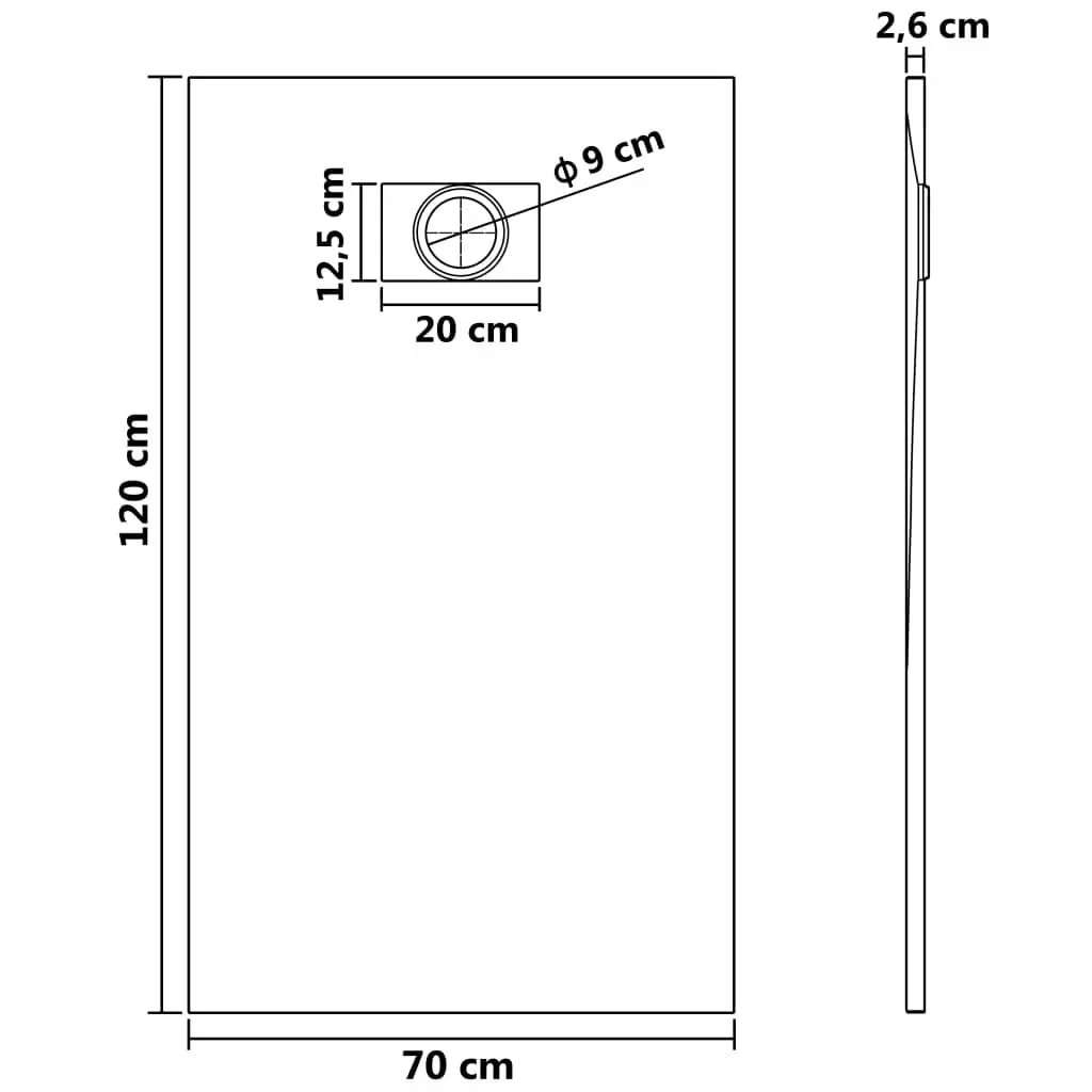 Shower Base Tray SMC Black 120x70 cm 144783