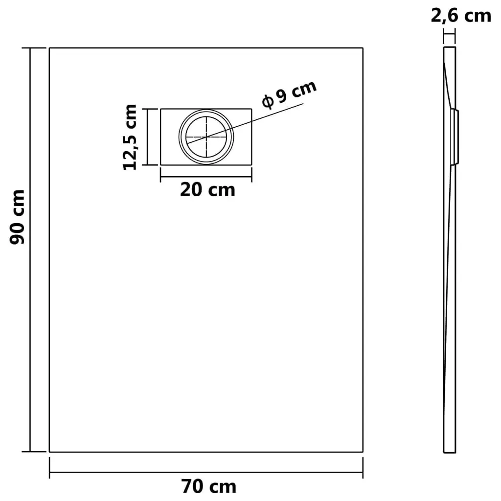 Shower Base Tray SMC Black 90x70 cm 144777