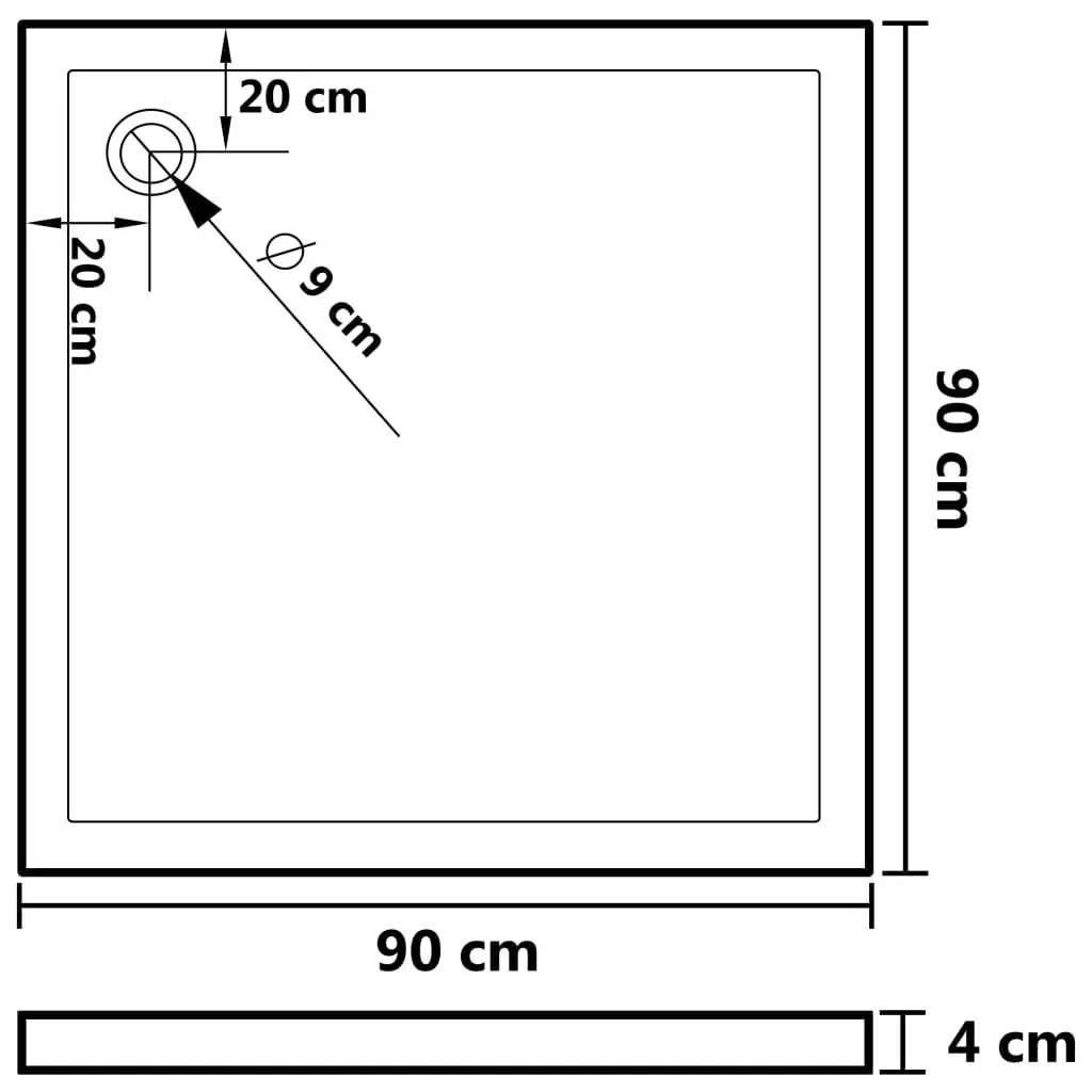 Square ABS Shower Base Tray Black 90x90 cm 148913