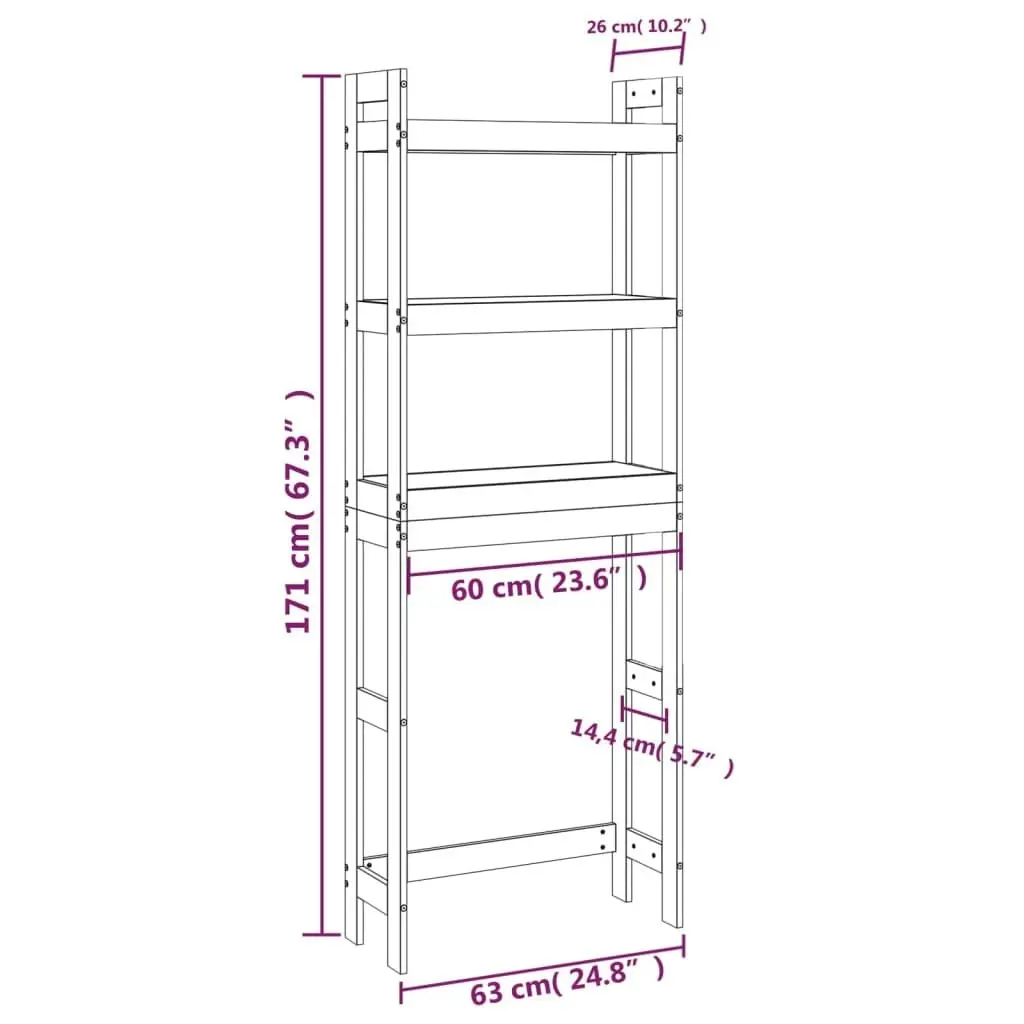 Toilet Rack White 63x26x171 cm Solid Wood Pine 824659