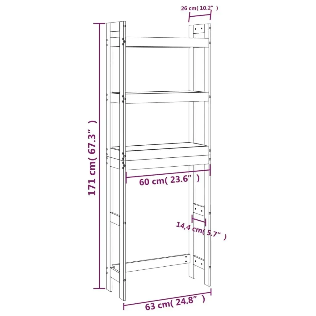 Toilet Rack 63x26x171 cm Solid Wood Pine 824658