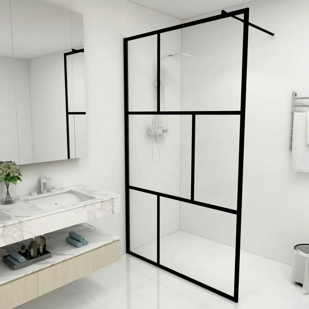 Walk-in Shower Wall with Tempered Glass Black 115x195 cm 149155