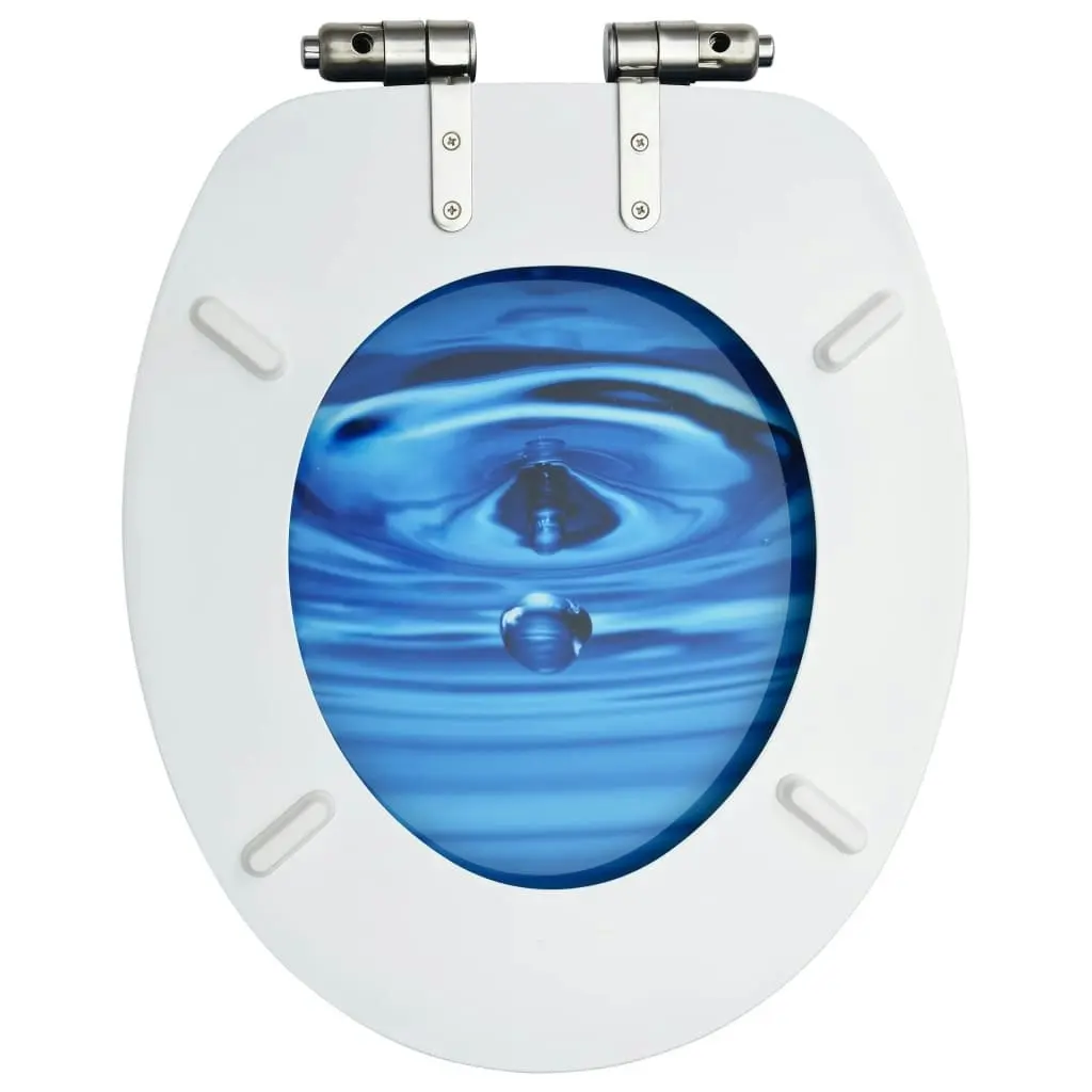 WC Toilet Seat with Soft Close Lid MDF Blue Water Drop Design 146913