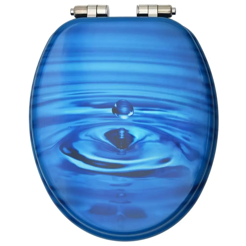 WC Toilet Seat with Soft Close Lid MDF Blue Water Drop Design 146913