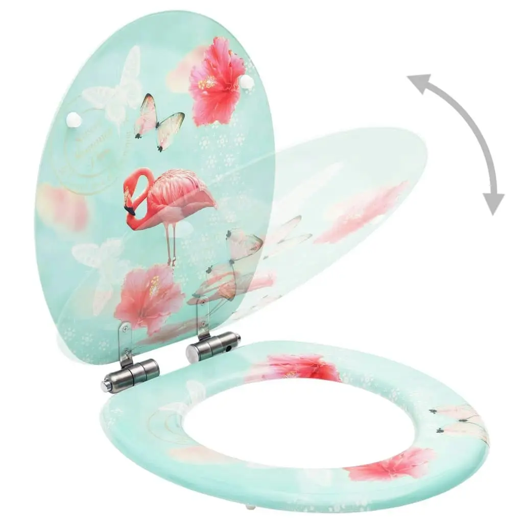 WC Toilet Seat with Soft Close Lid MDF Flamingo Design 146912