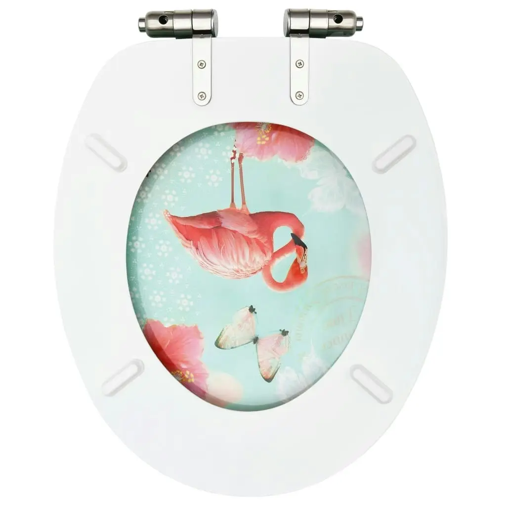 WC Toilet Seat with Soft Close Lid MDF Flamingo Design 146912