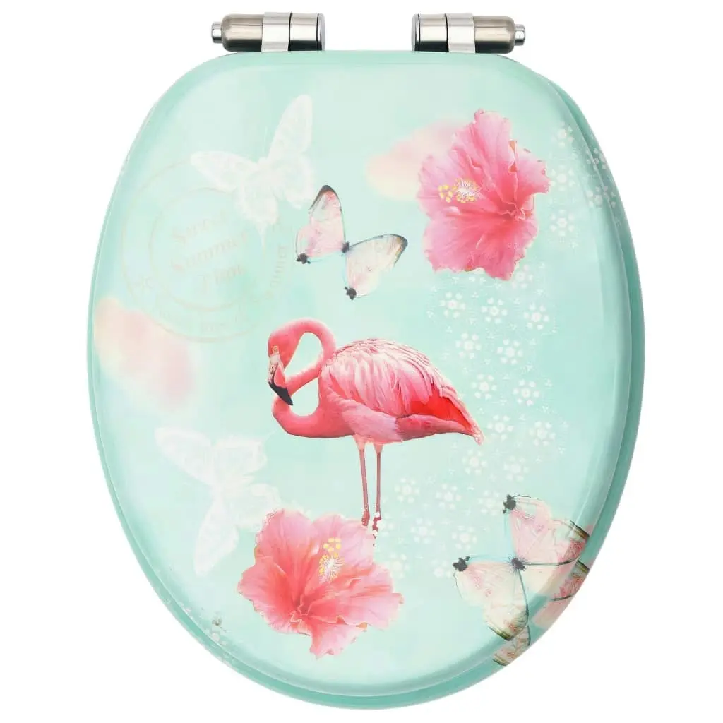 WC Toilet Seat with Soft Close Lid MDF Flamingo Design 146912