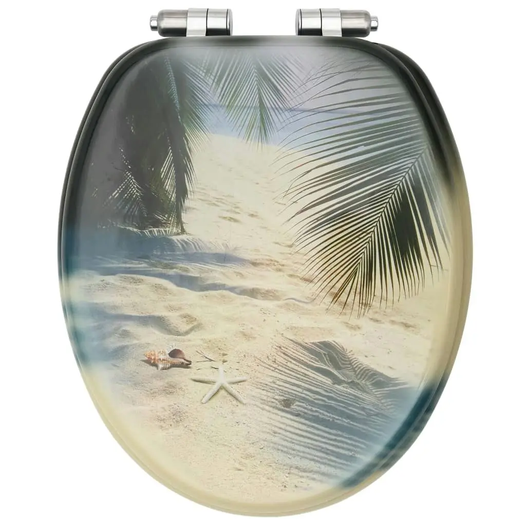 WC Toilet Seat with Soft Close Lid MDF Beach Design 146918