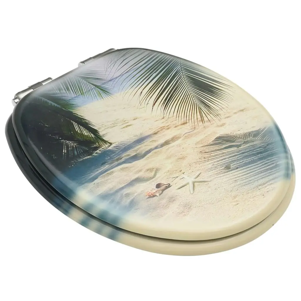 WC Toilet Seat with Soft Close Lid MDF Beach Design 146918