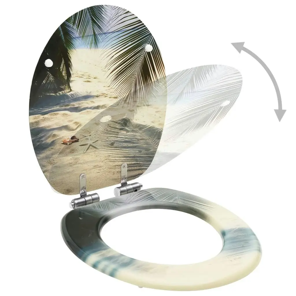 WC Toilet Seat with Soft Close Lid MDF Beach Design 146918