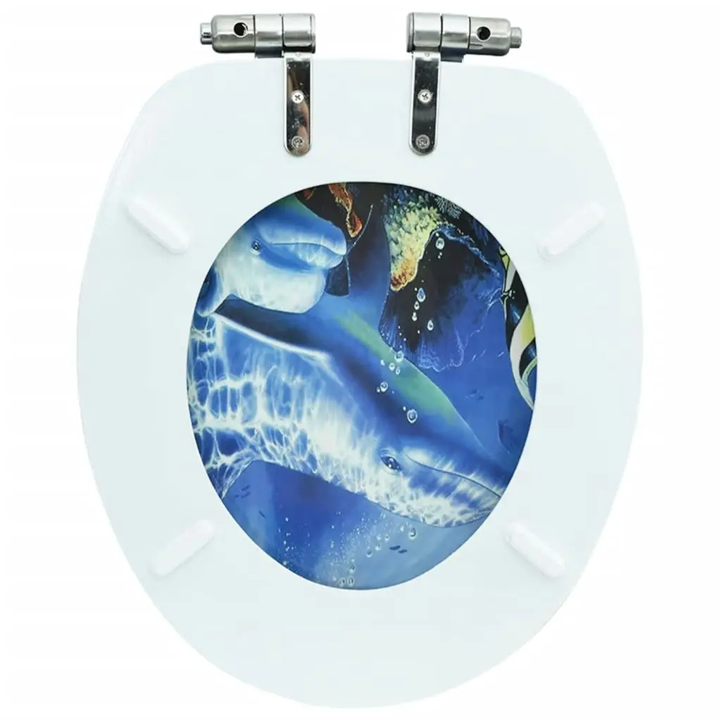 WC Toilet Seat with Soft Close Lid MDF Dolphins Design 143930