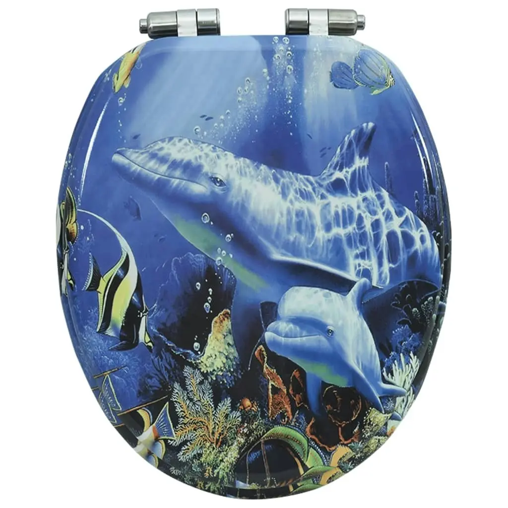 WC Toilet Seat with Soft Close Lid MDF Dolphins Design 143930