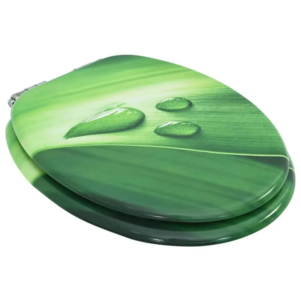 WC Toilet Seat with Soft Close Lid MDF Green Water Drop Design 146915